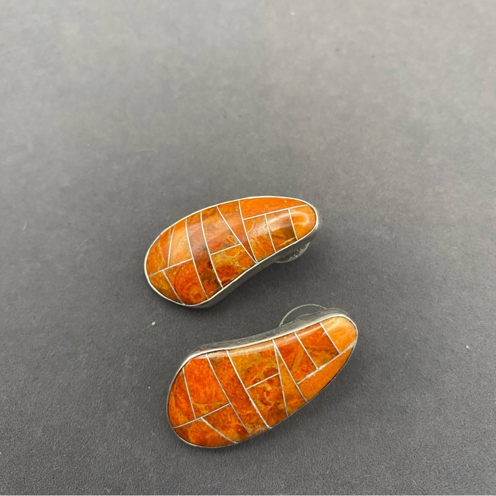 Jay King - Desert Trading Co. signed 925 Coral Inlay Earrings - Picture 7 of 9